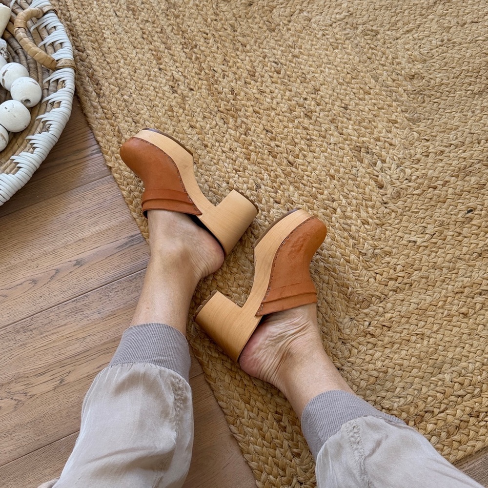 Free People Swedish Hasbeens NWT Louise Slip In Nature Clog Sandal Retro Love 🌸 - Picture 5 of 14
